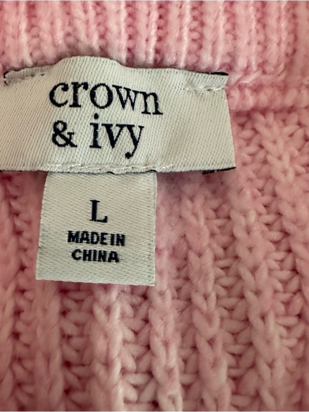 Crown & Ivy Pink Cable Knit Sweater Women’s Large Puff Sleeve Crewneck - Picture 9 of 10